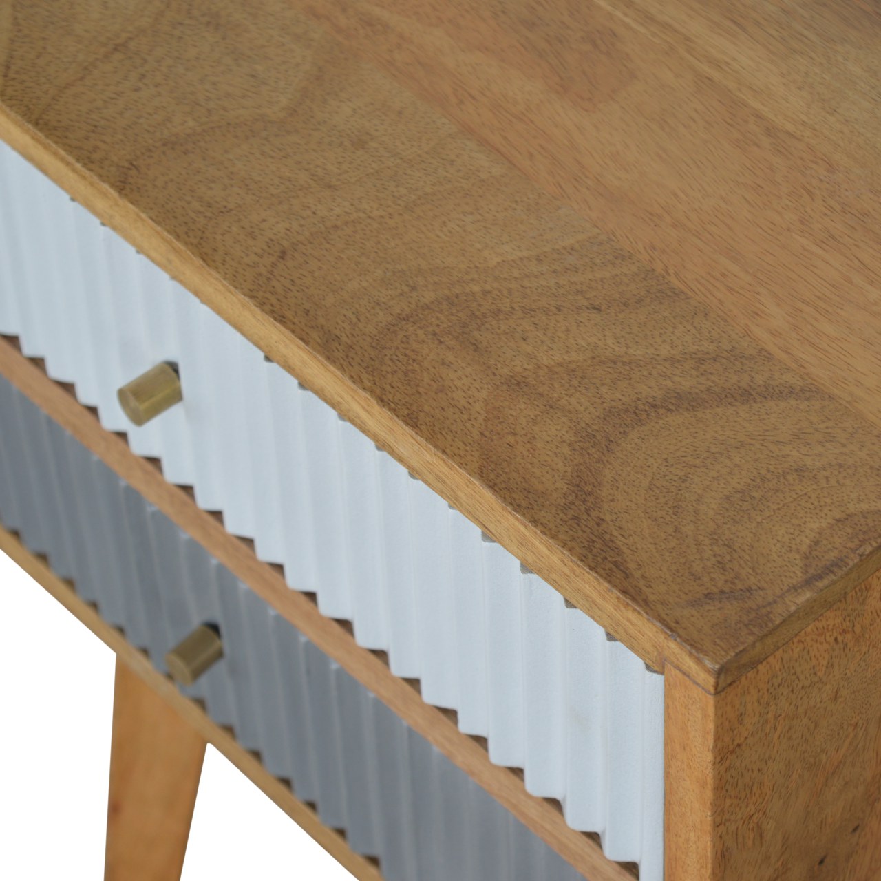 Solid Mango Wood Oak Finished 2 Drawer Line 2 Tone Grey Painted Bedside - Image 7
