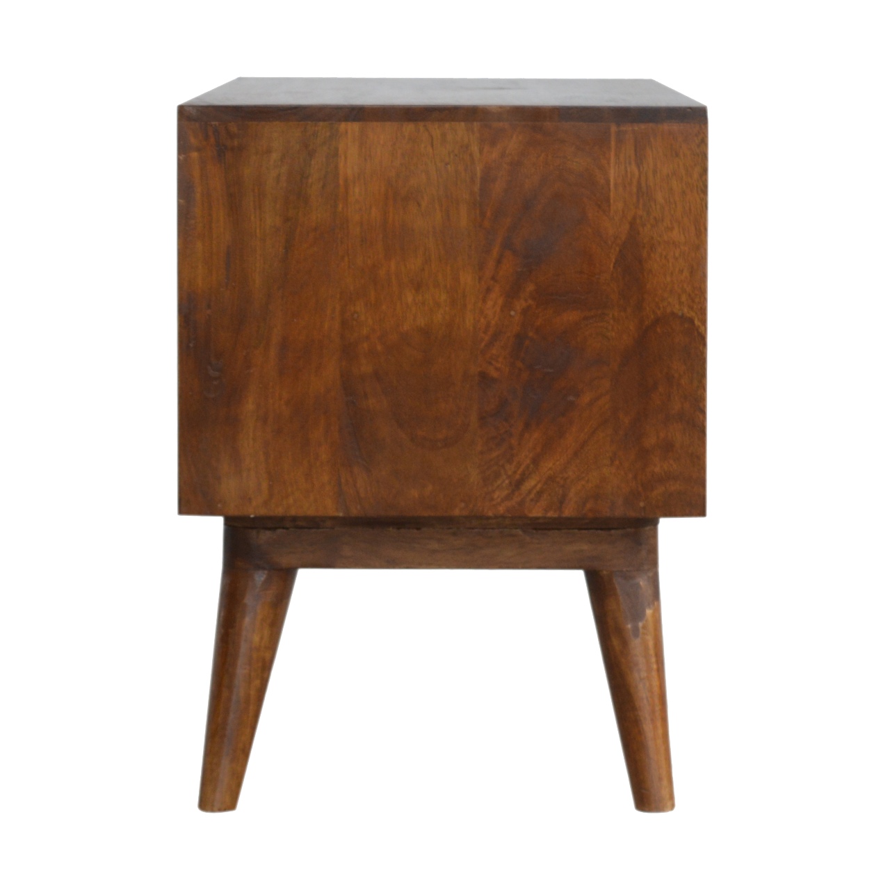 Solid Mango Wood Chestnut Finished 2 Drawer 2 Slot Cube Carved Media Unit - Image 8