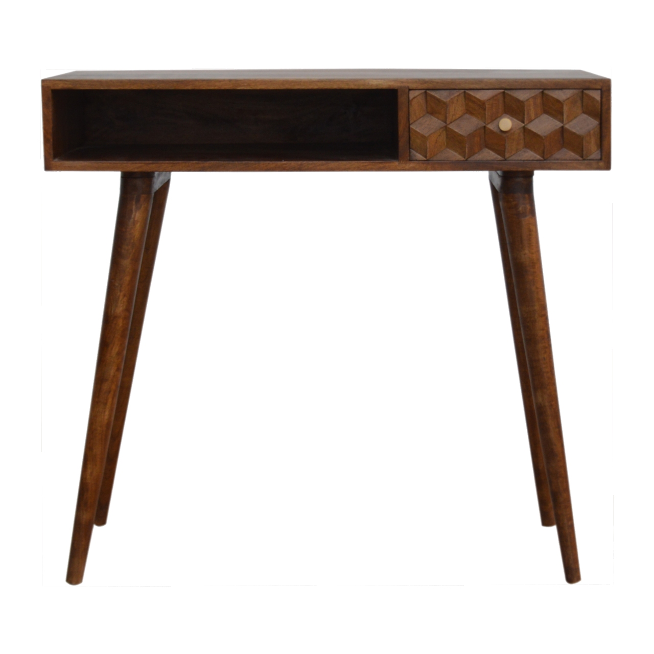 Solid Mango Wood Chestnut Finished 1 Drawer 1 Slot Writing Desk