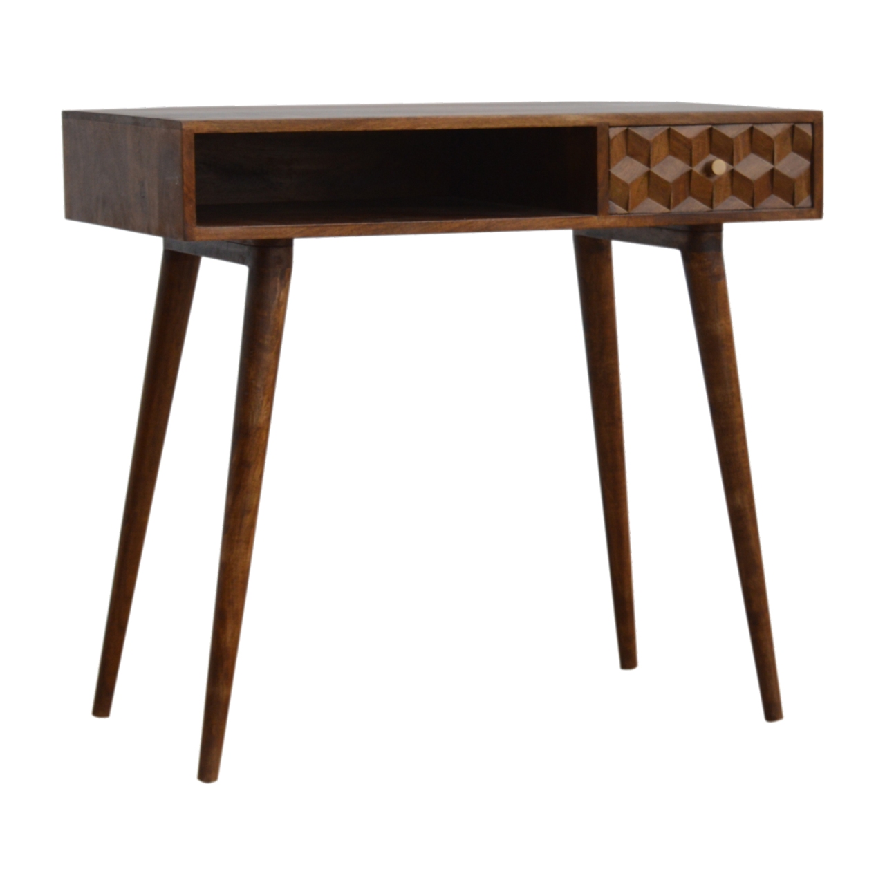 Solid Mango Wood Chestnut Finished 1 Drawer 1 Slot Writing Desk - Image 2
