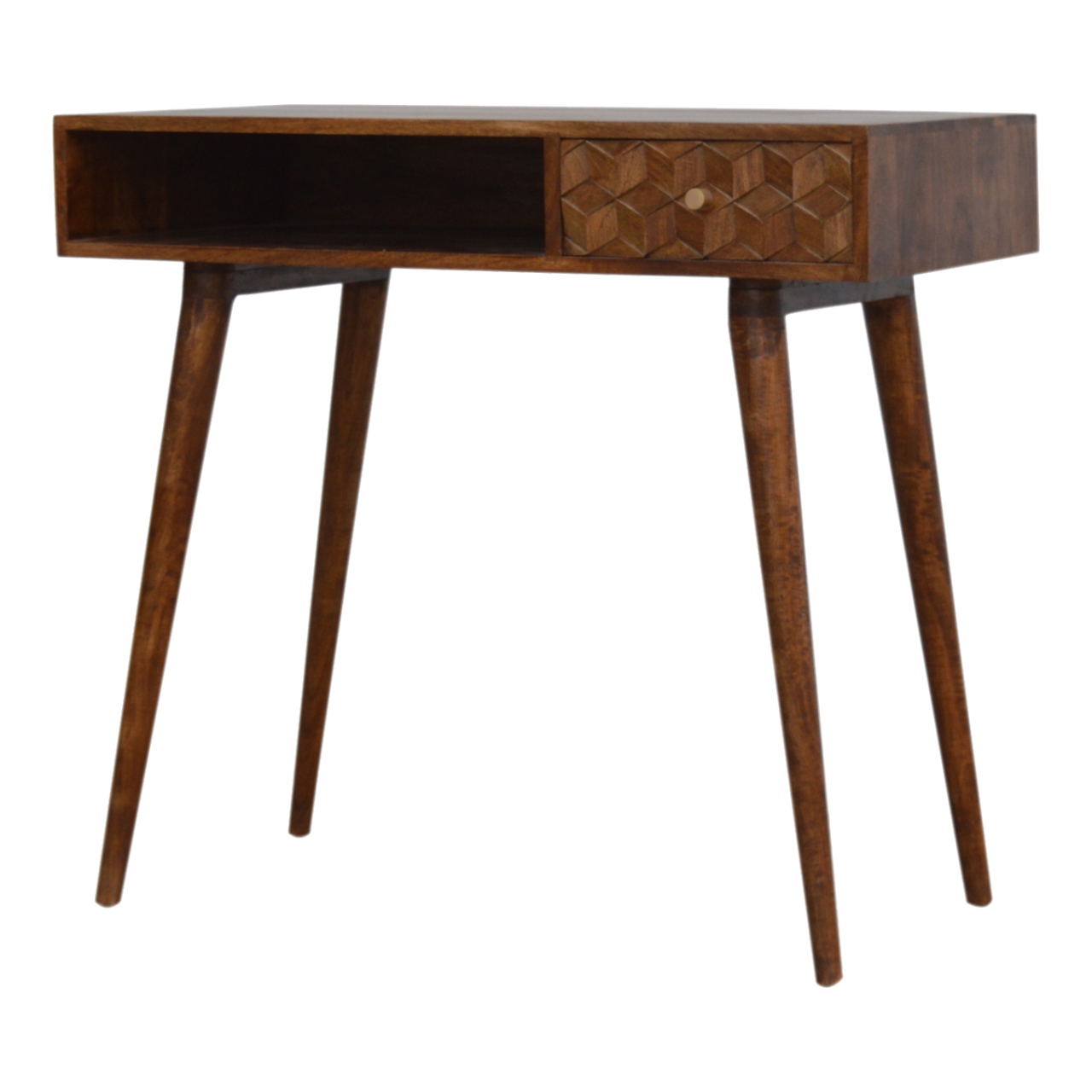 Solid Mango Wood Chestnut Finished 1 Drawer 1 Slot Writing Desk - Image 3