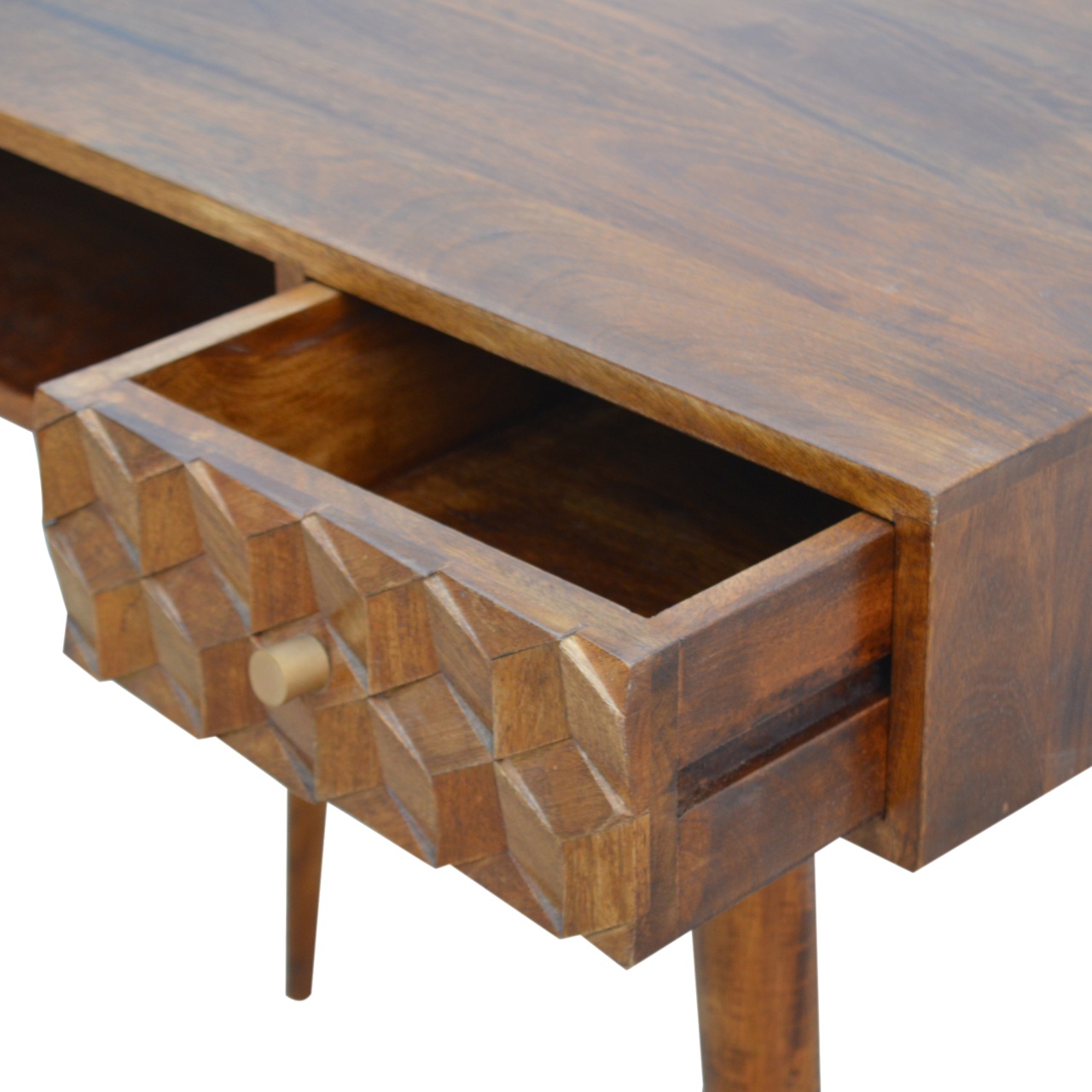 Solid Mango Wood Chestnut Finished 1 Drawer 1 Slot Writing Desk - Image 4