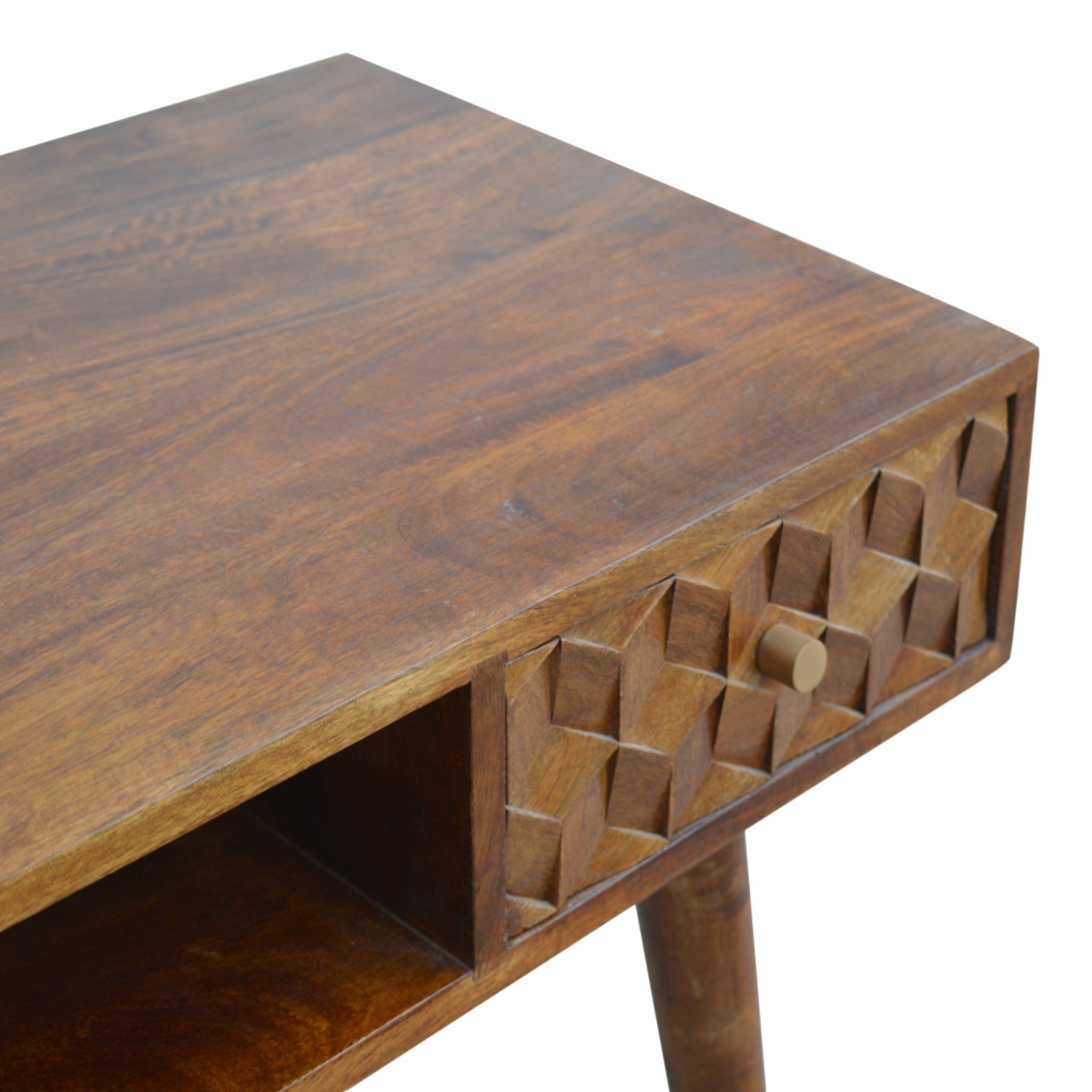 Solid Mango Wood Chestnut Finished 1 Drawer 1 Slot Writing Desk - Image 5