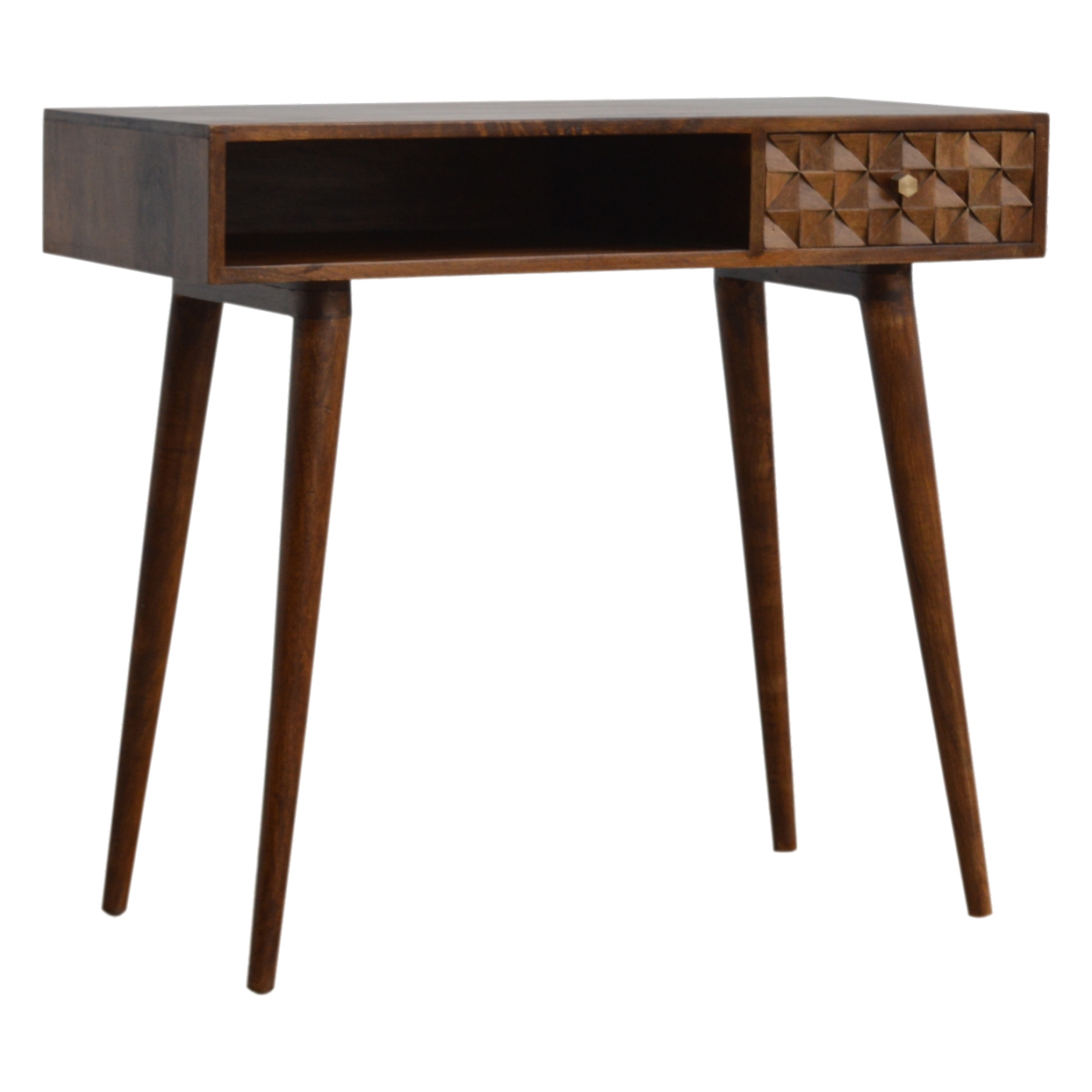 Solid Mango Wood Chestnut Finished Diamond Pattern Writing Desk - Image 2