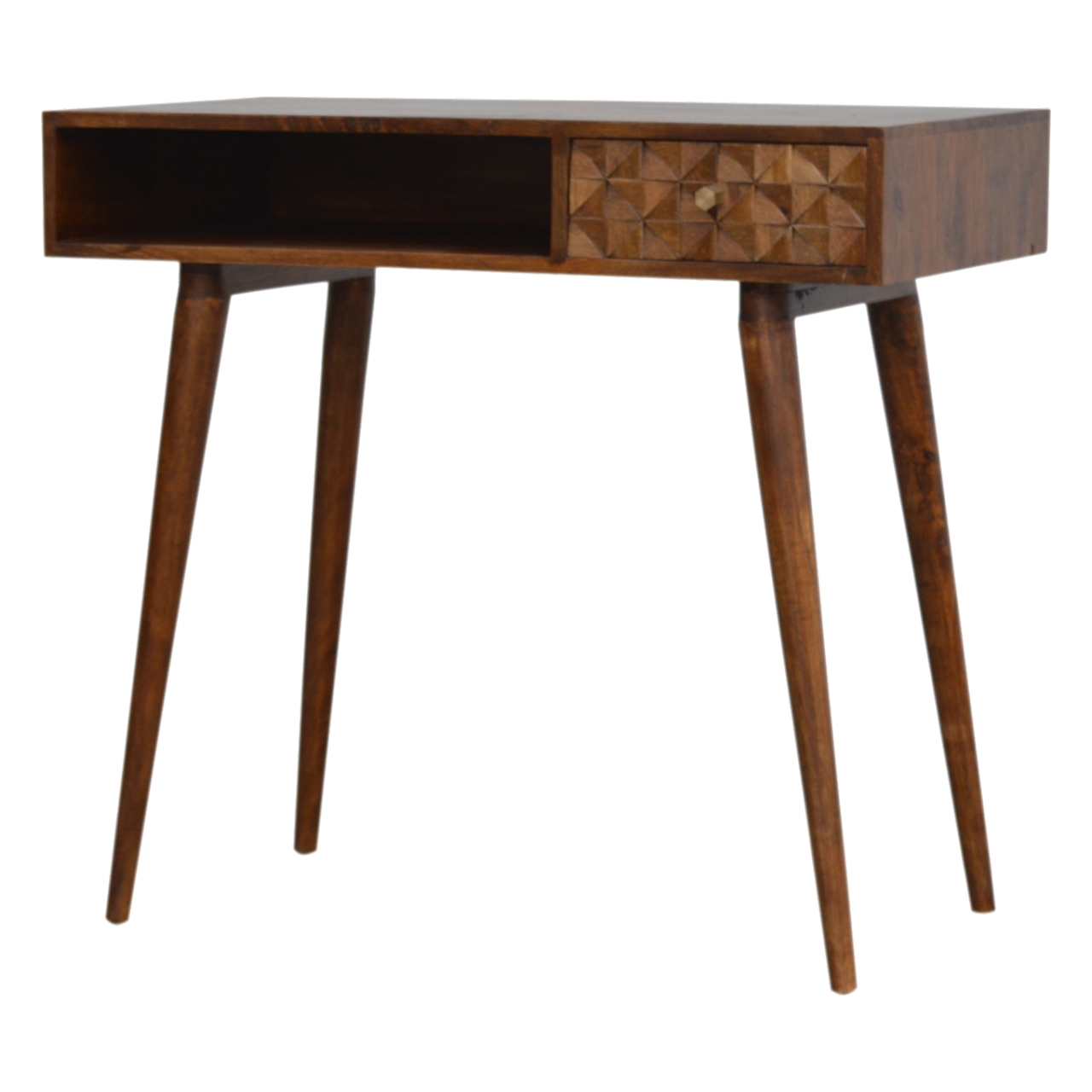 Solid Mango Wood Chestnut Finished Diamond Pattern Writing Desk - Image 3