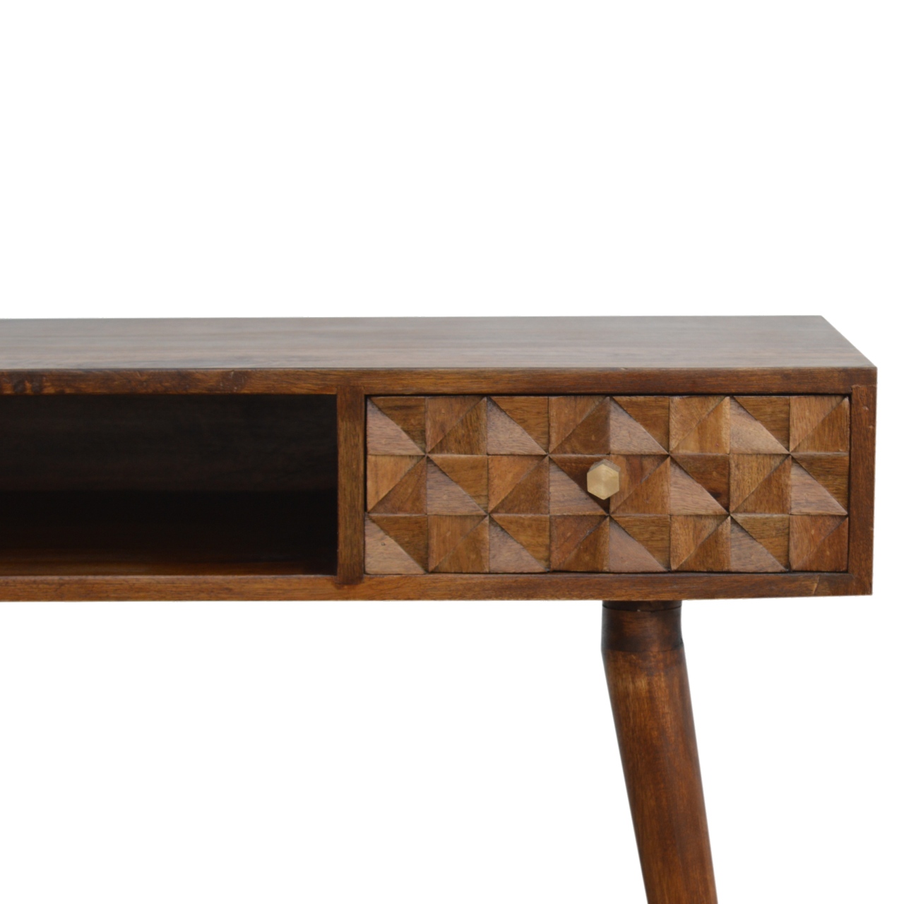 Solid Mango Wood Chestnut Finished Diamond Pattern Writing Desk - Image 4
