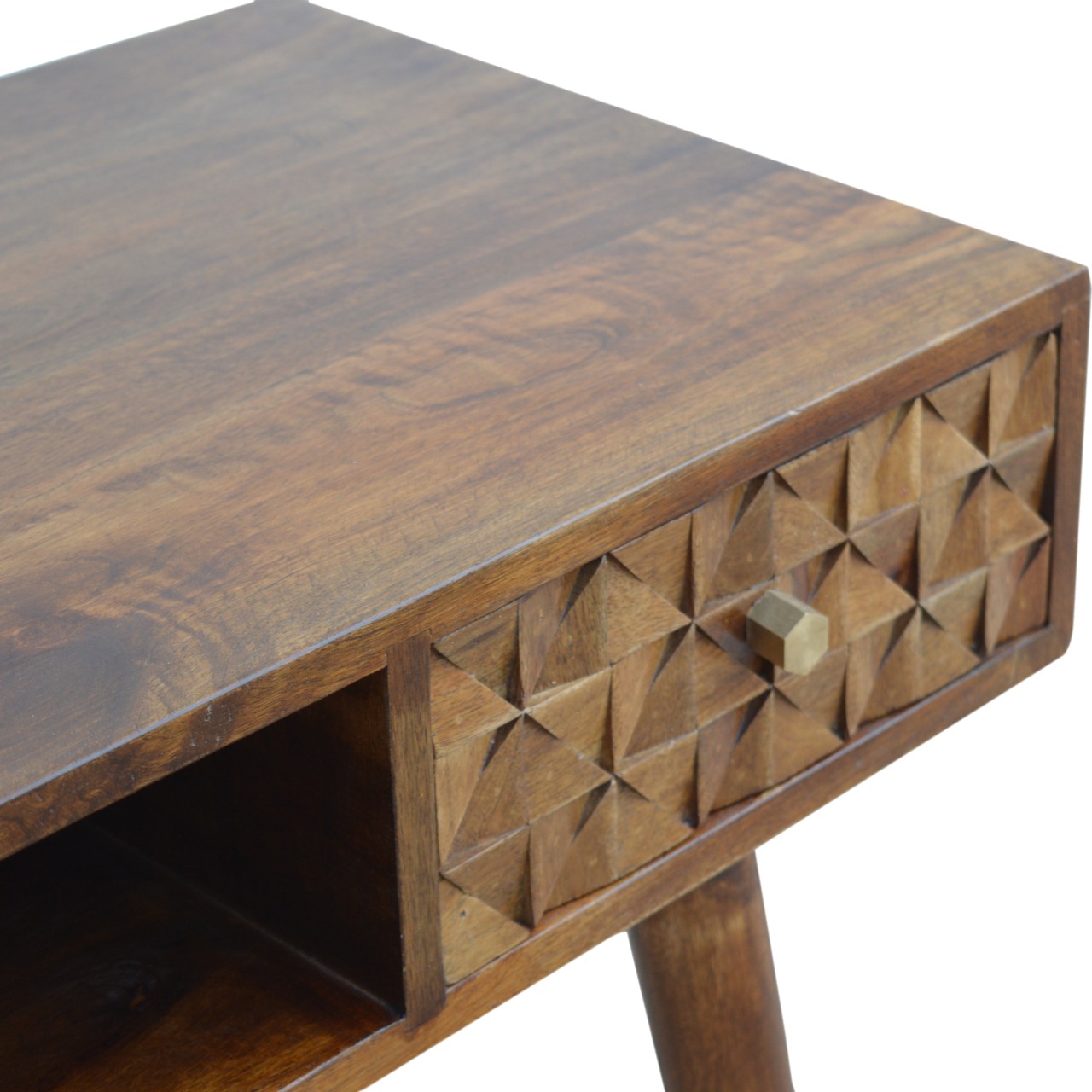 Solid Mango Wood Chestnut Finished Diamond Pattern Writing Desk - Image 5