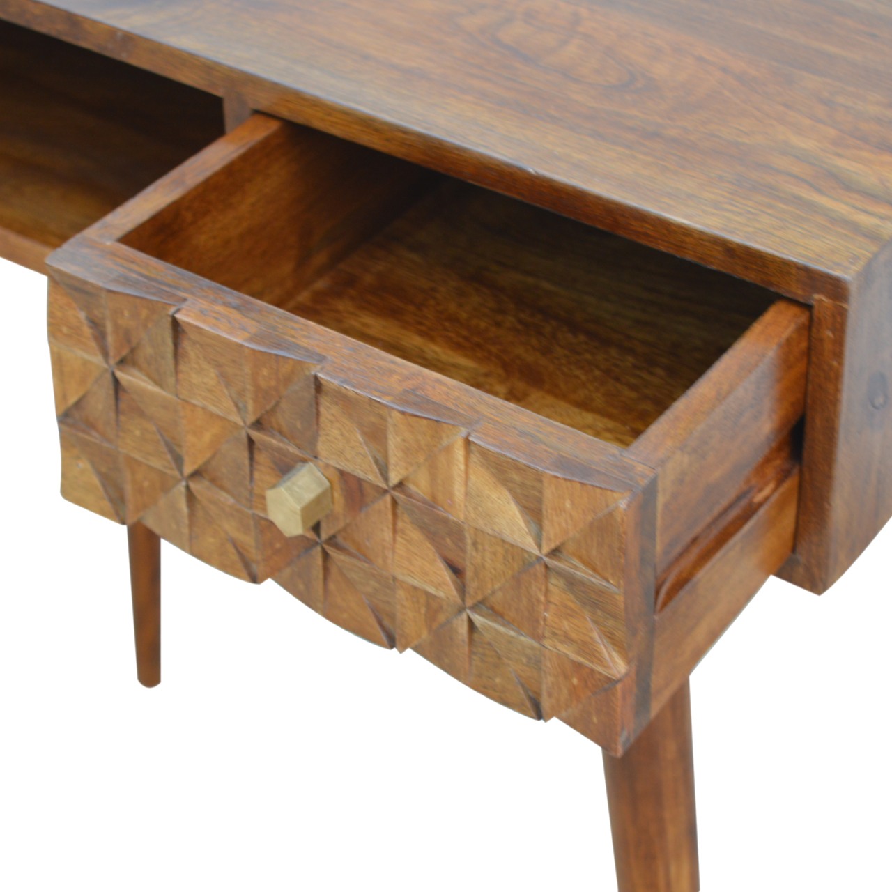 Solid Mango Wood Chestnut Finished Diamond Pattern Writing Desk - Image 6