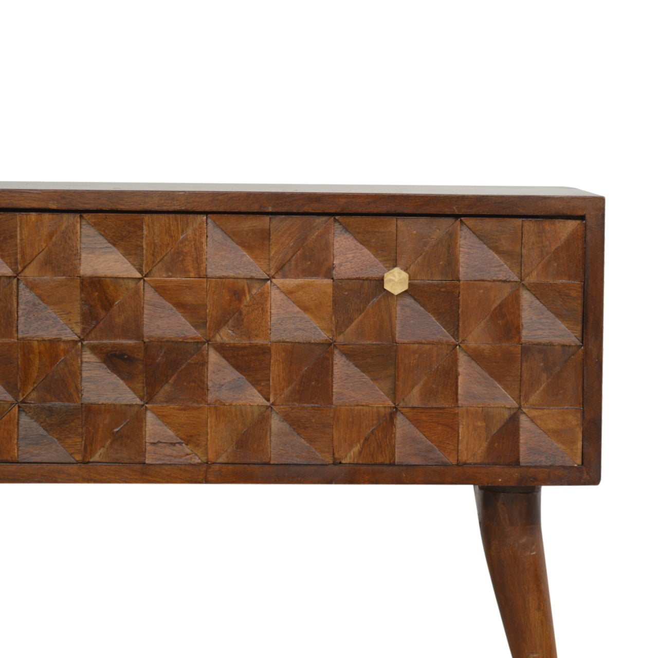 Solid Mango Wood Chestnut Finished Diamond Carved Storage Hall Bench - Image 3