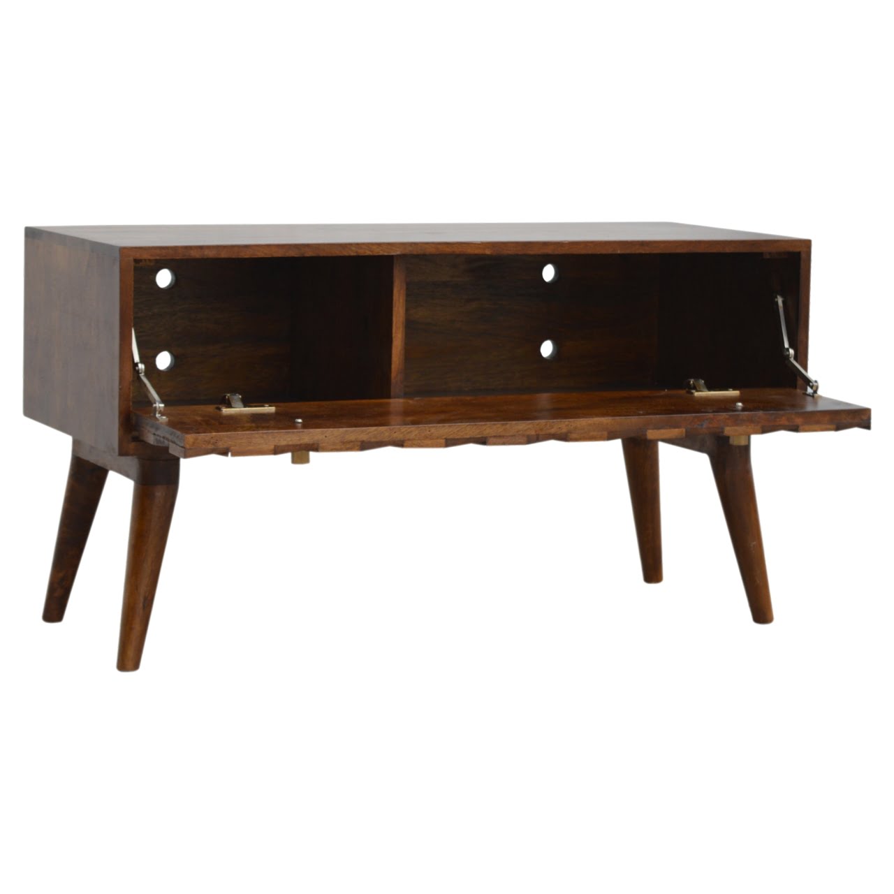 Solid Mango Wood Chestnut Finished Diamond Carved Storage Hall Bench - Image 6