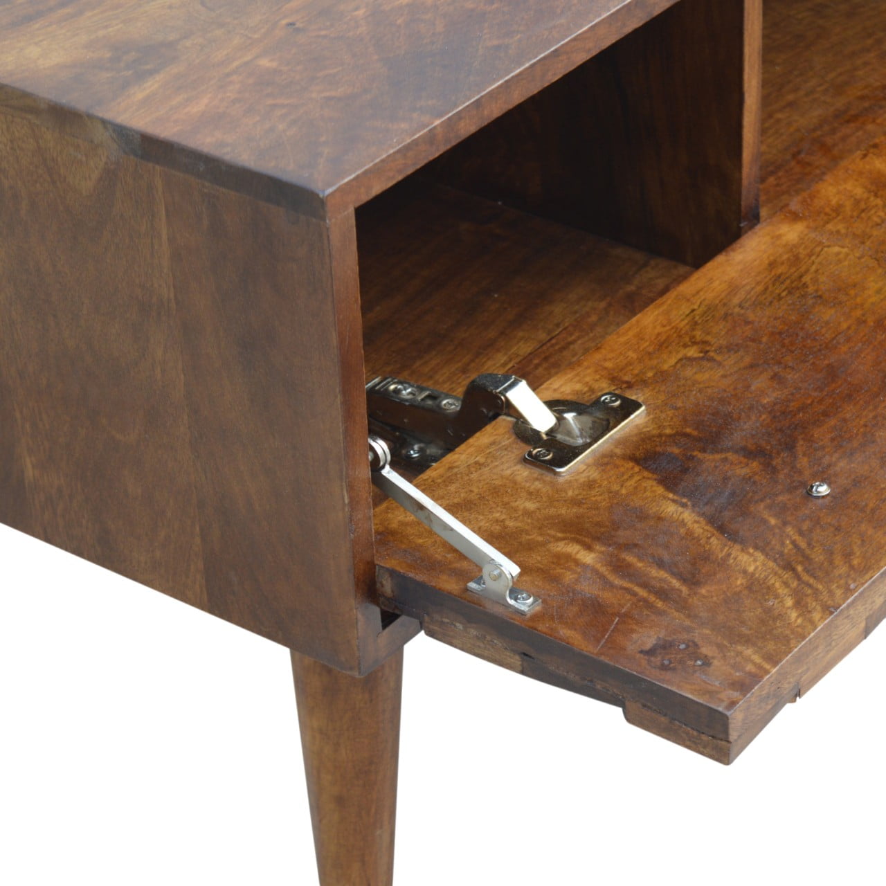Solid Mango Wood Chestnut Finished Diamond Carved Storage Hall Bench - Image 7