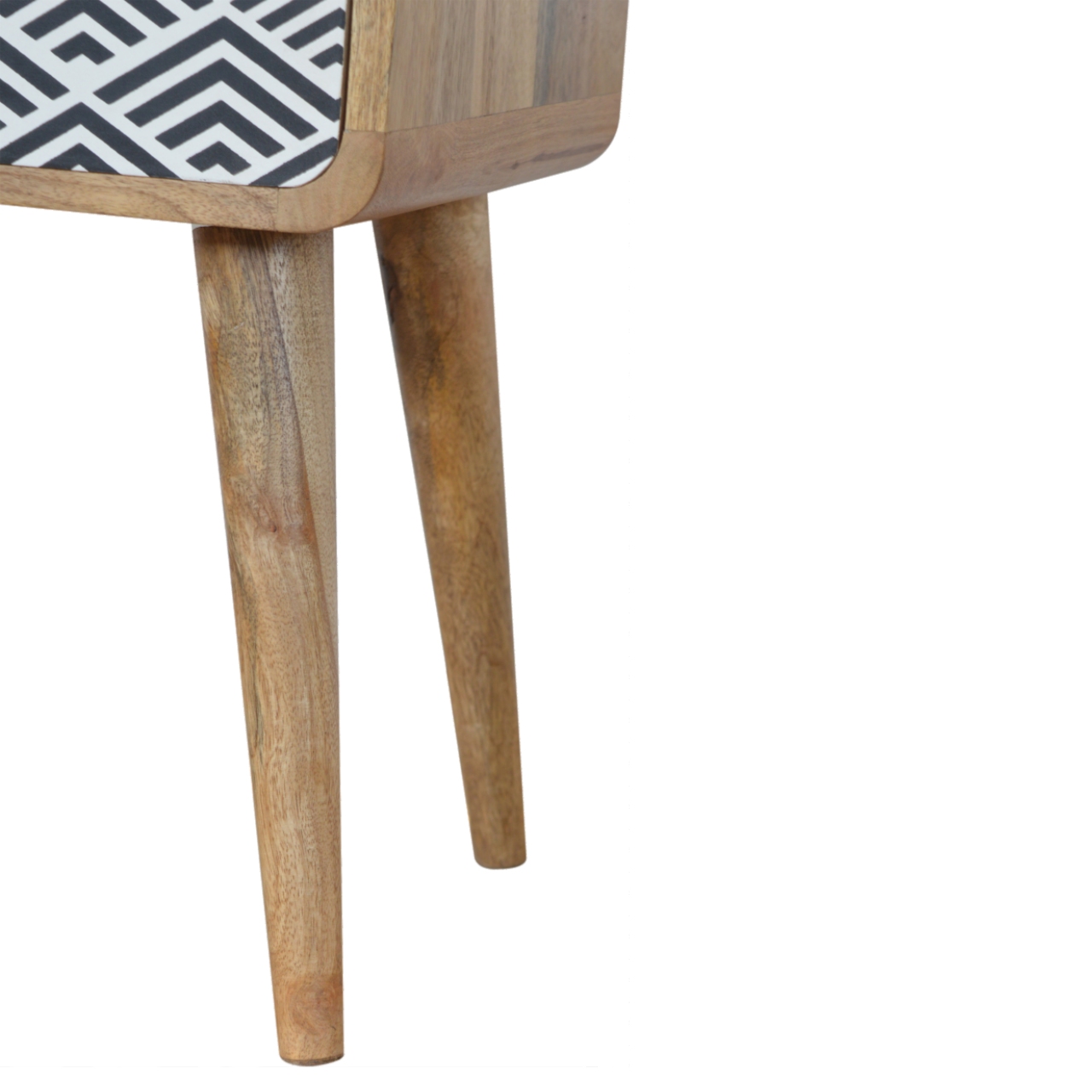 Solid Mango Wood Oak Finished 1 Drawer Hand Painted Monochrome Print Bedside - Image 4