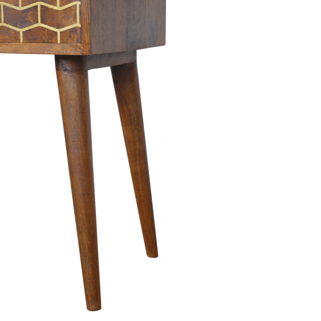 Solid Mango Wood Chestnut Finished 1 Drawer Gold Art Pattern Bedside - Image 7