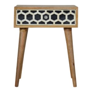 Solid Mango Wood Oak Finished 1 Drawer Bone Inlay Bedside