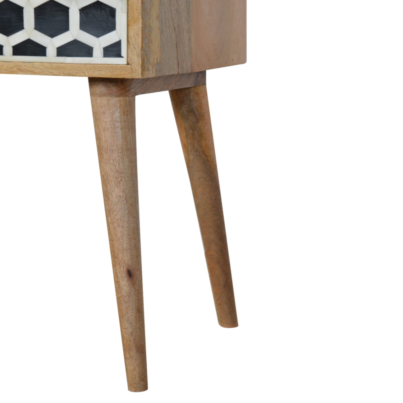 Solid Mango Wood Oak Finished 1 Drawer Bone Inlay Bedside - Image 5