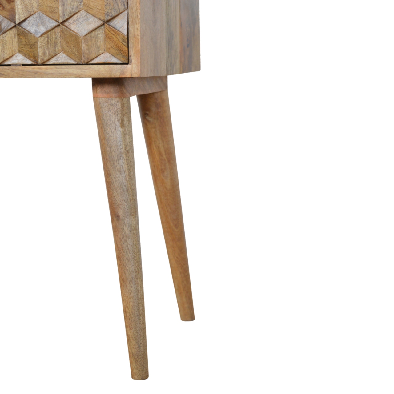 Solid Mango Wood Oak Finished Cube Carved 1 Drawer Bedside - Image 7