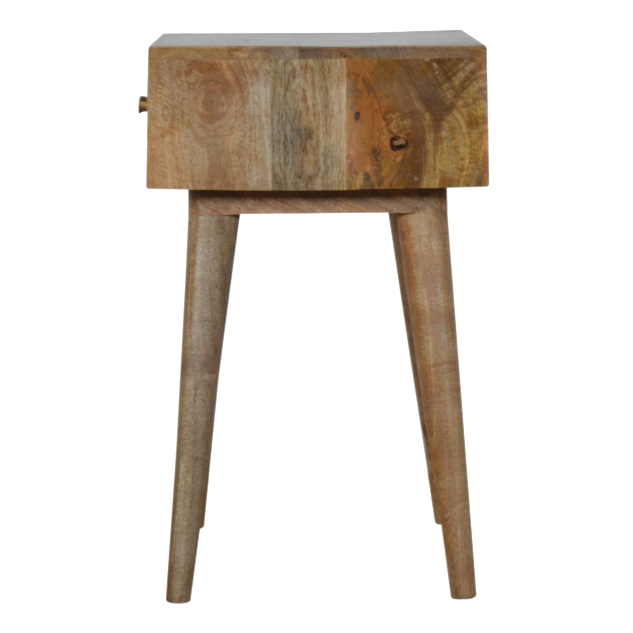 Solid Mango Wood Oak Finished Cube Carved 1 Drawer Bedside - Image 8