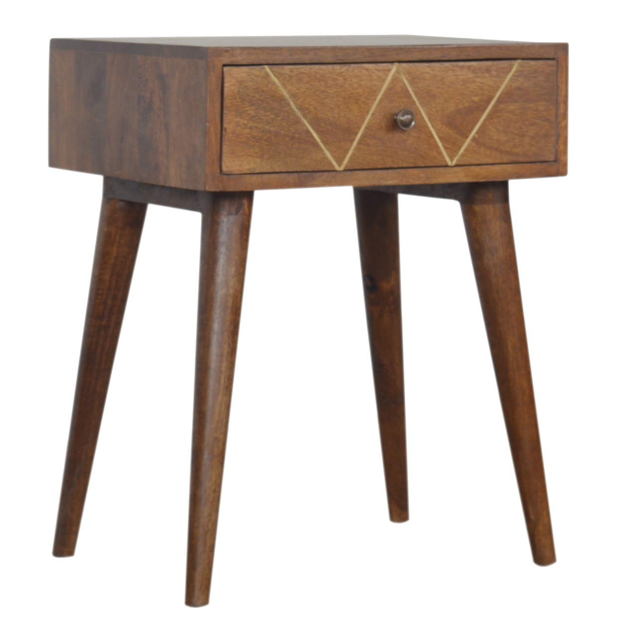 Solid Mango Wood Chestnut Finished 1 Drawer Gold Art Pattern Bedside - Image 11