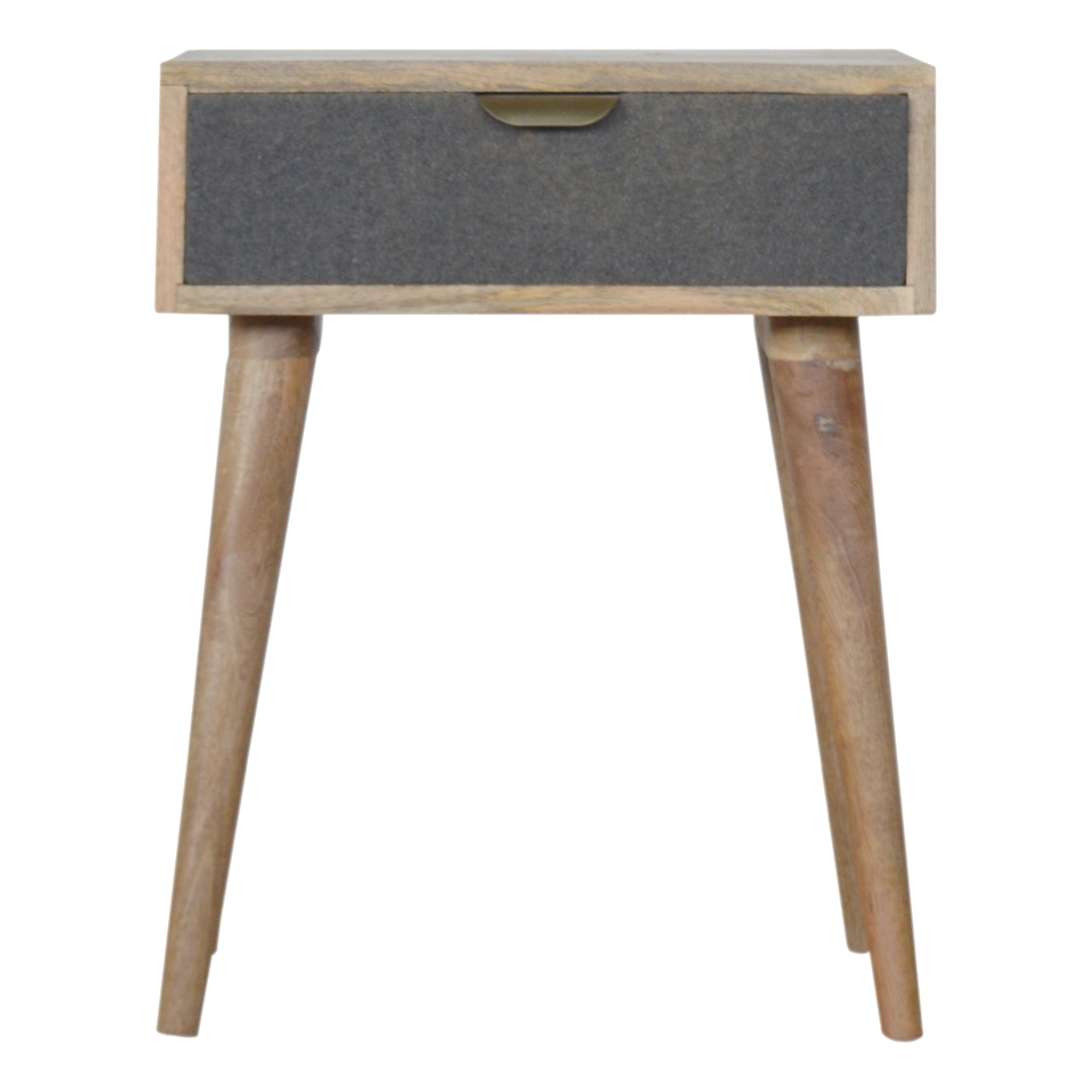 Solid Mango Wood Oak Finished 1 Drawer Grey Tweed Front Bedside