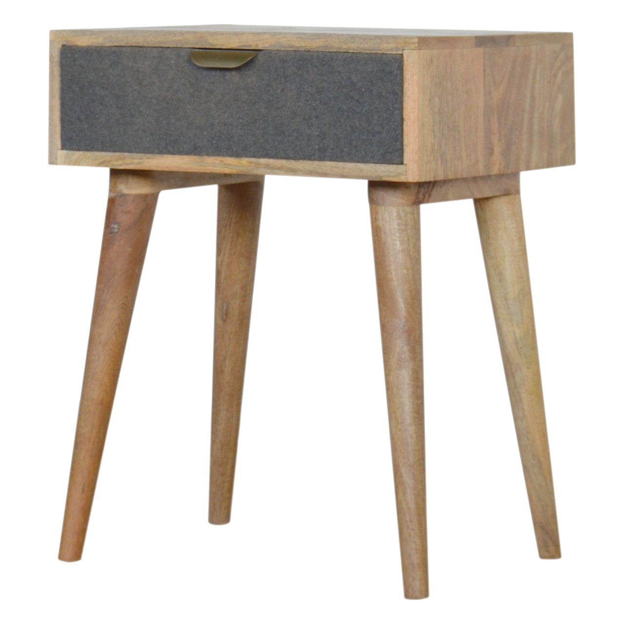 Solid Mango Wood Oak Finished 1 Drawer Grey Tweed Front Bedside - Image 2