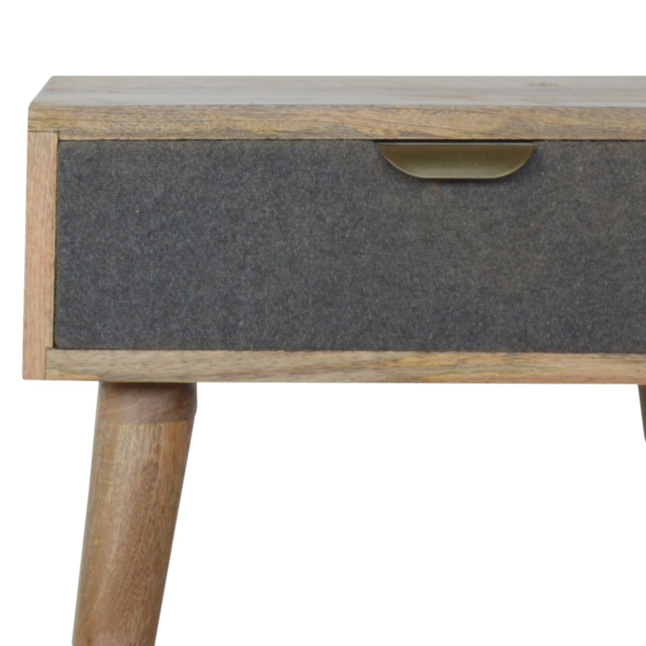 Solid Mango Wood Oak Finished 1 Drawer Grey Tweed Front Bedside - Image 3