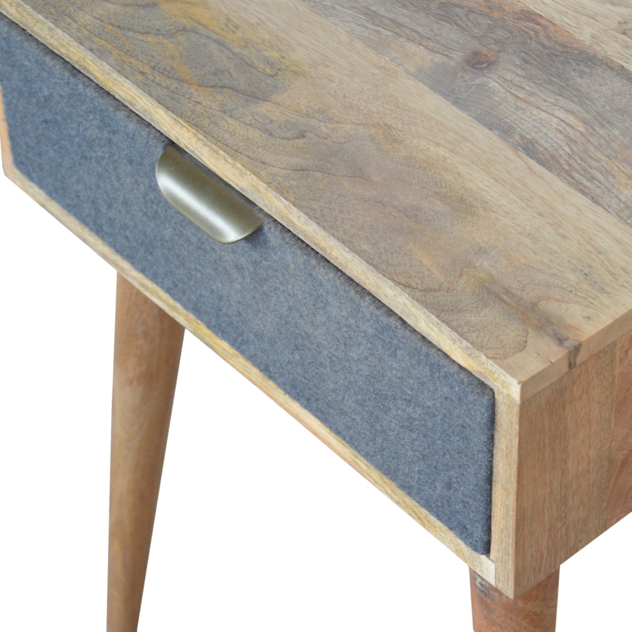 Solid Mango Wood Oak Finished 1 Drawer Grey Tweed Front Bedside - Image 5