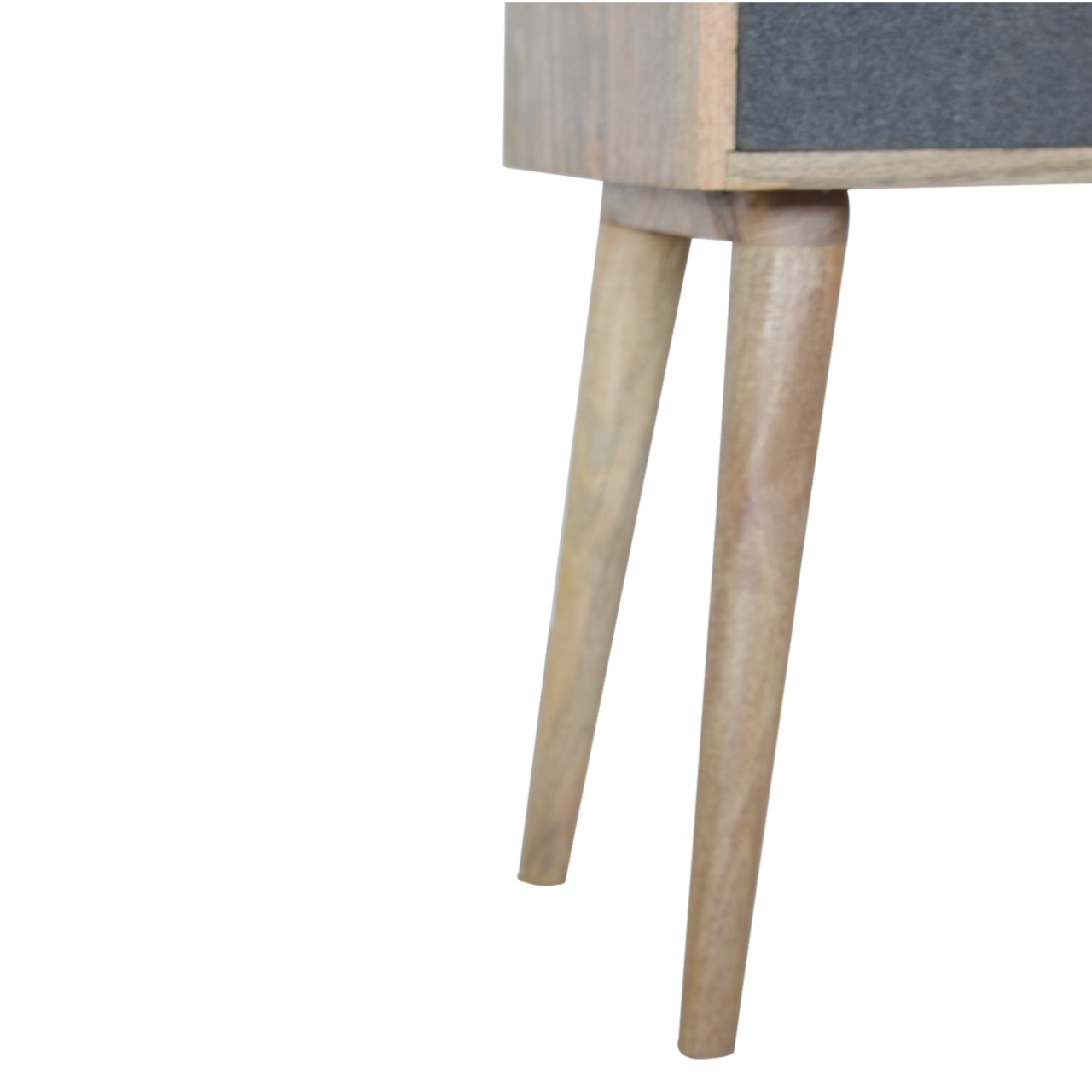 Solid Mango Wood Oak Finished 1 Drawer Grey Tweed Front Bedside - Image 6
