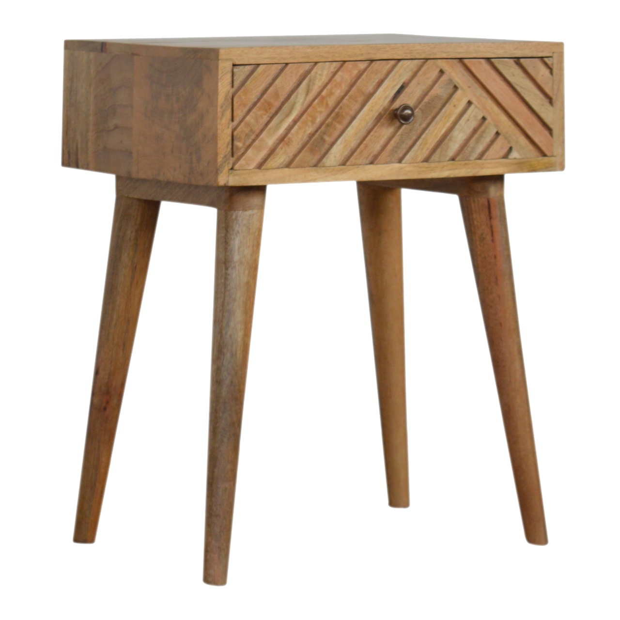 Solid Mango Wood Oak Finished 1 Drawer Lille Patterned Bedside - Image 3