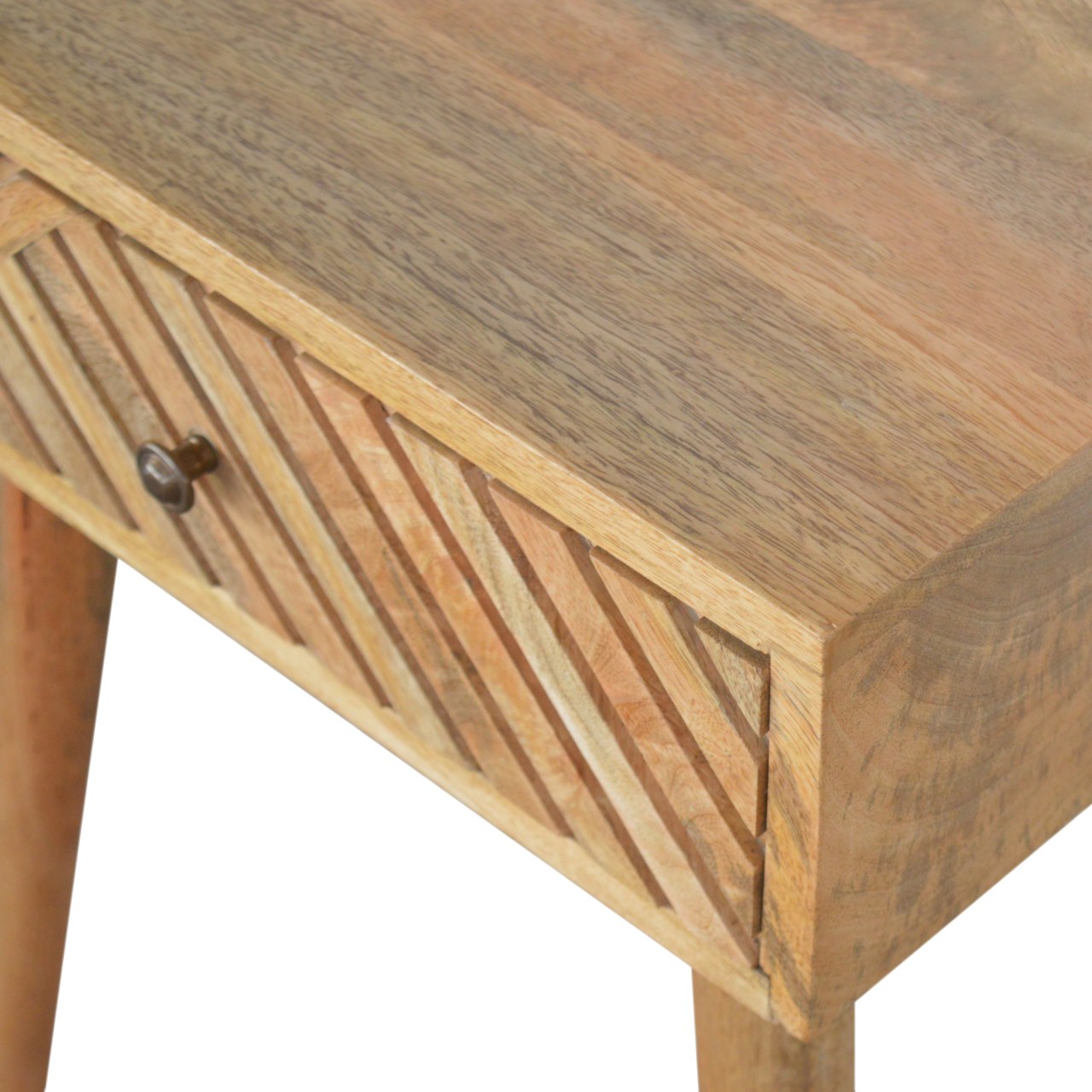Solid Mango Wood Oak Finished 1 Drawer Lille Patterned Bedside - Image 4