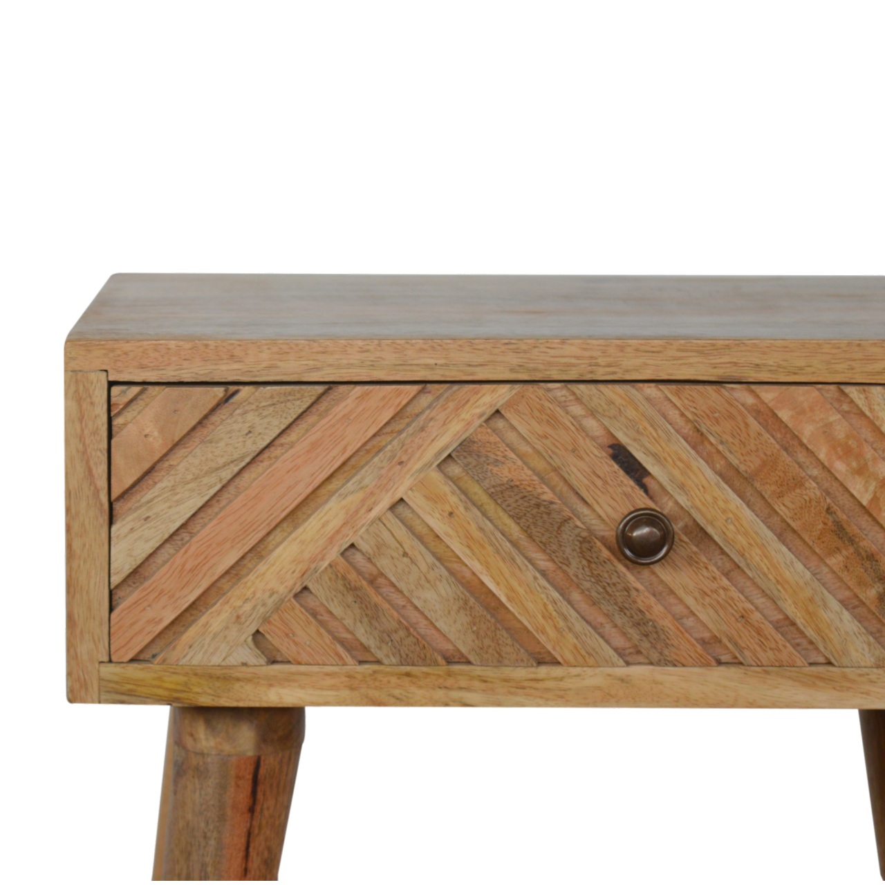 Solid Mango Wood Oak Finished 1 Drawer Lille Patterned Bedside - Image 5
