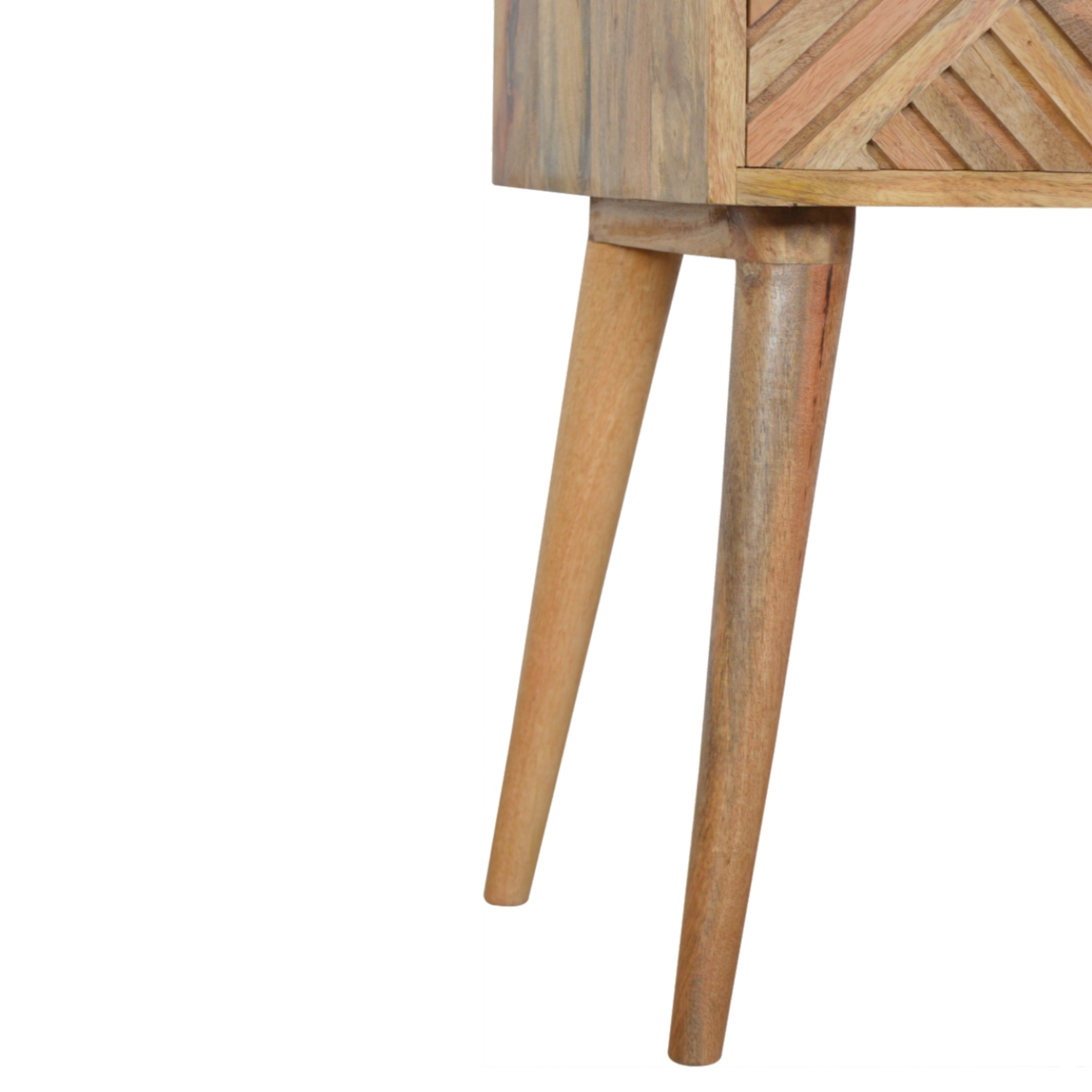 Solid Mango Wood Oak Finished 1 Drawer Lille Patterned Bedside - Image 6