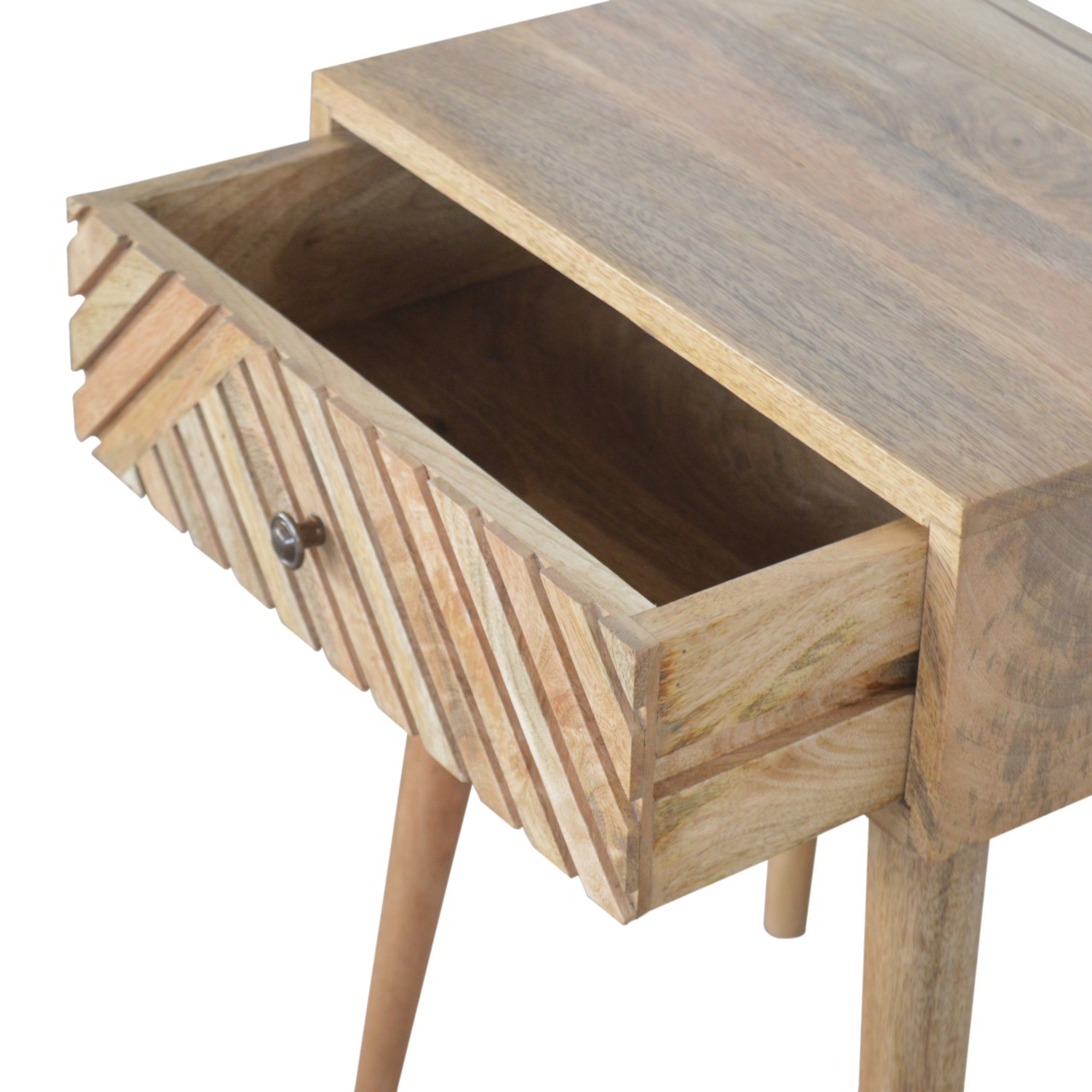 Solid Mango Wood Oak Finished 1 Drawer Lille Patterned Bedside - Image 7