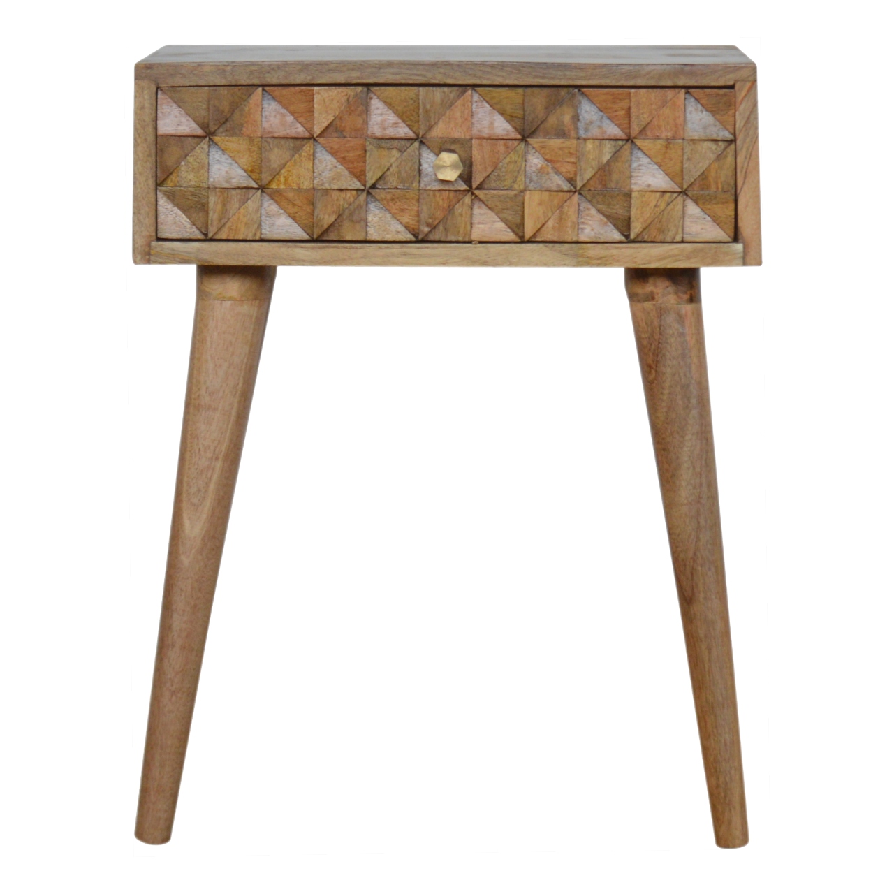 Solid Mango Wood Oak Finished 1 Drawer Diamond Pattern Bedside