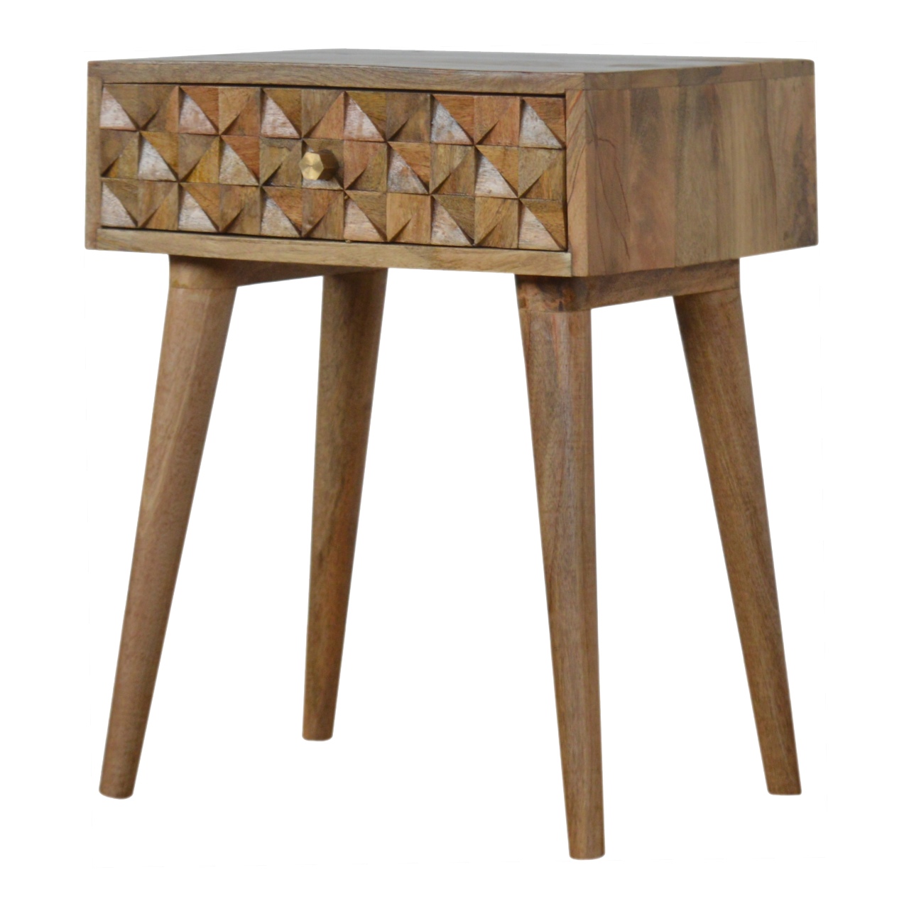 Solid Mango Wood Oak Finished 1 Drawer Diamond Pattern Bedside - Image 2