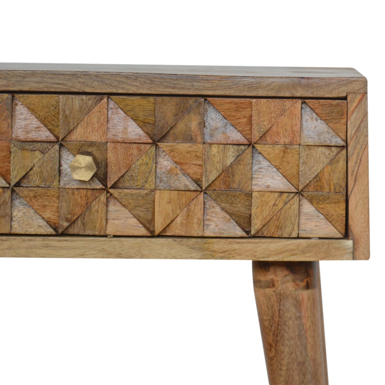 Solid Mango Wood Oak Finished 1 Drawer Diamond Pattern Bedside - Image 3
