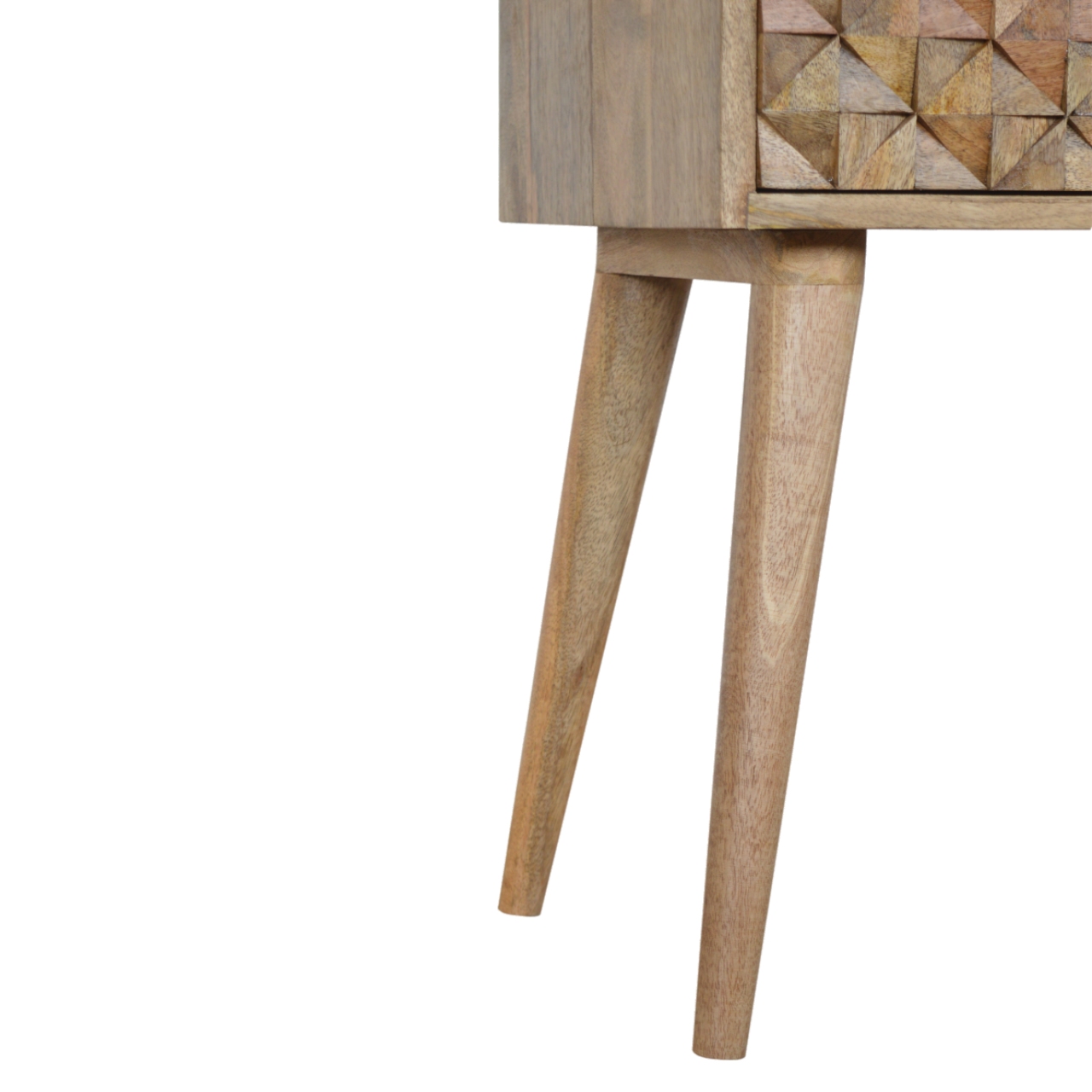 Solid Mango Wood Oak Finished 1 Drawer Diamond Pattern Bedside - Image 4