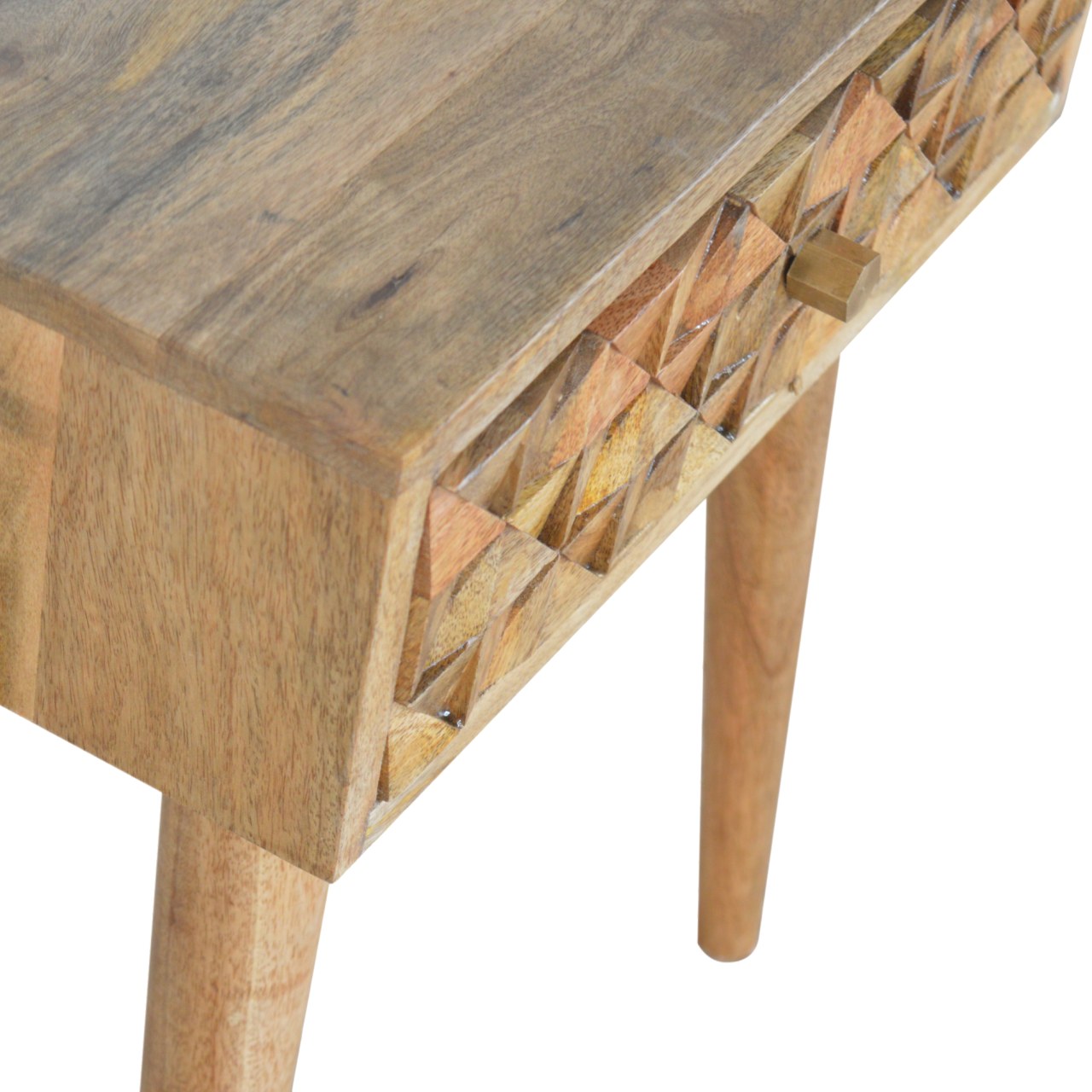 Solid Mango Wood Oak Finished 1 Drawer Diamond Pattern Bedside - Image 5