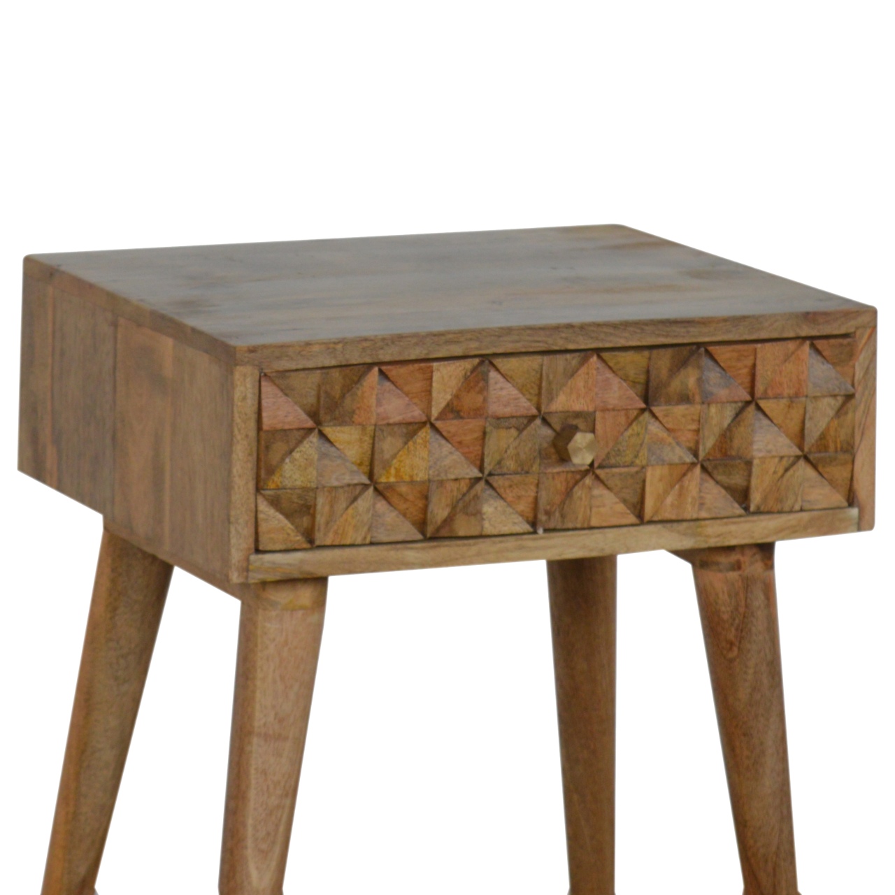 Solid Mango Wood Oak Finished 1 Drawer Diamond Pattern Bedside - Image 7