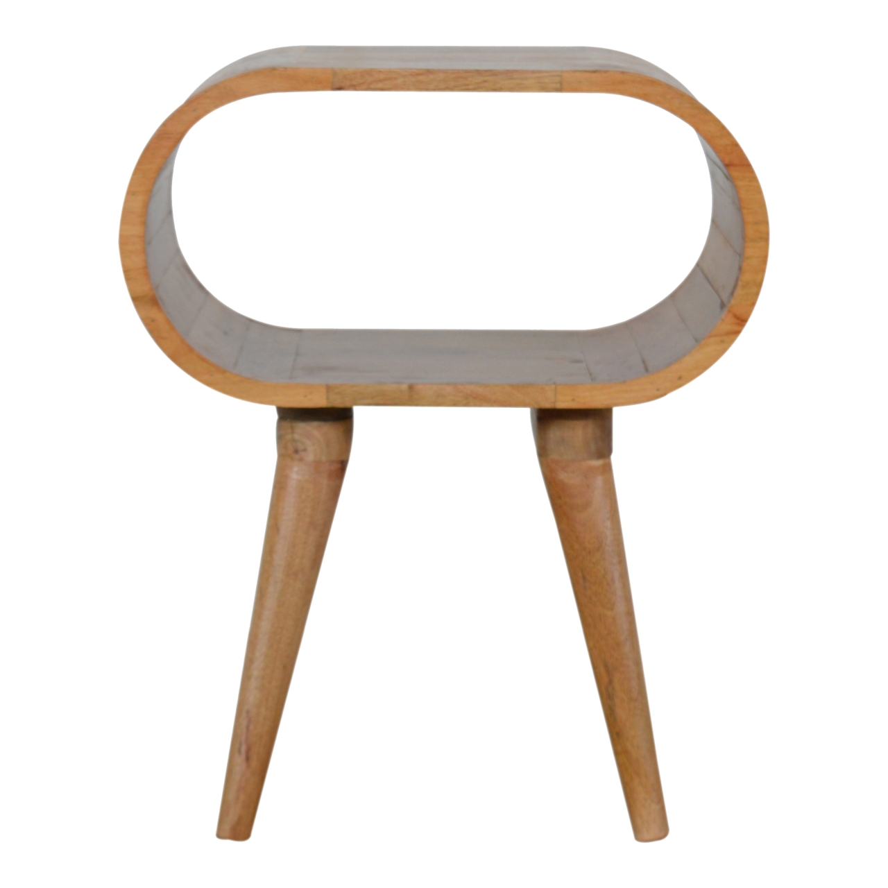 Solid Mango Wood Oak Finished Rounded Open Bedside