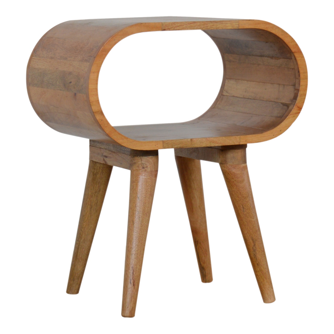 Solid Mango Wood Oak Finished Rounded Open Bedside - Image 2