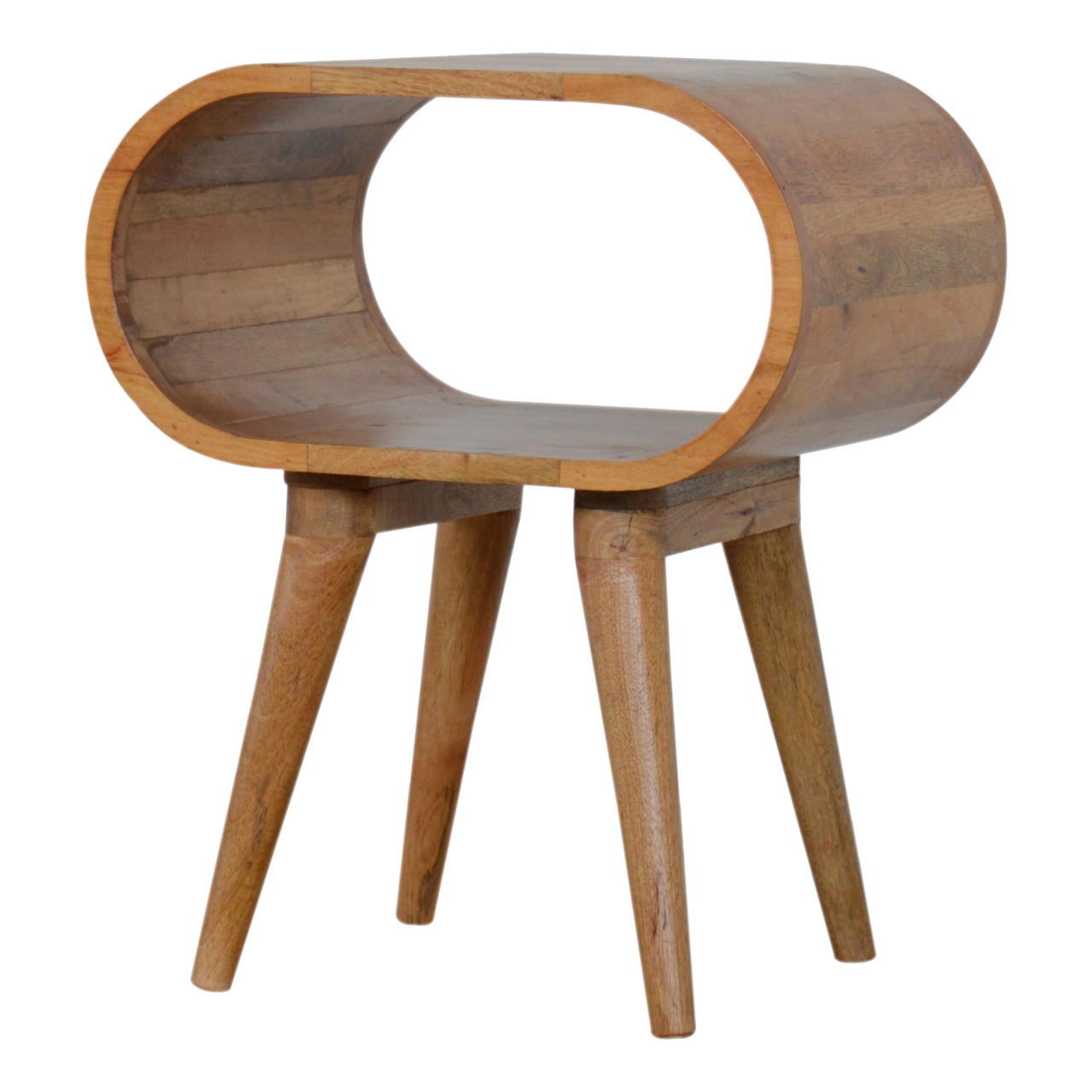Solid Mango Wood Oak Finished Rounded Open Bedside - Image 3