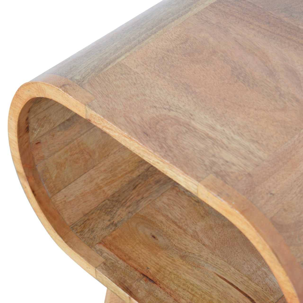 Solid Mango Wood Oak Finished Rounded Open Bedside - Image 4