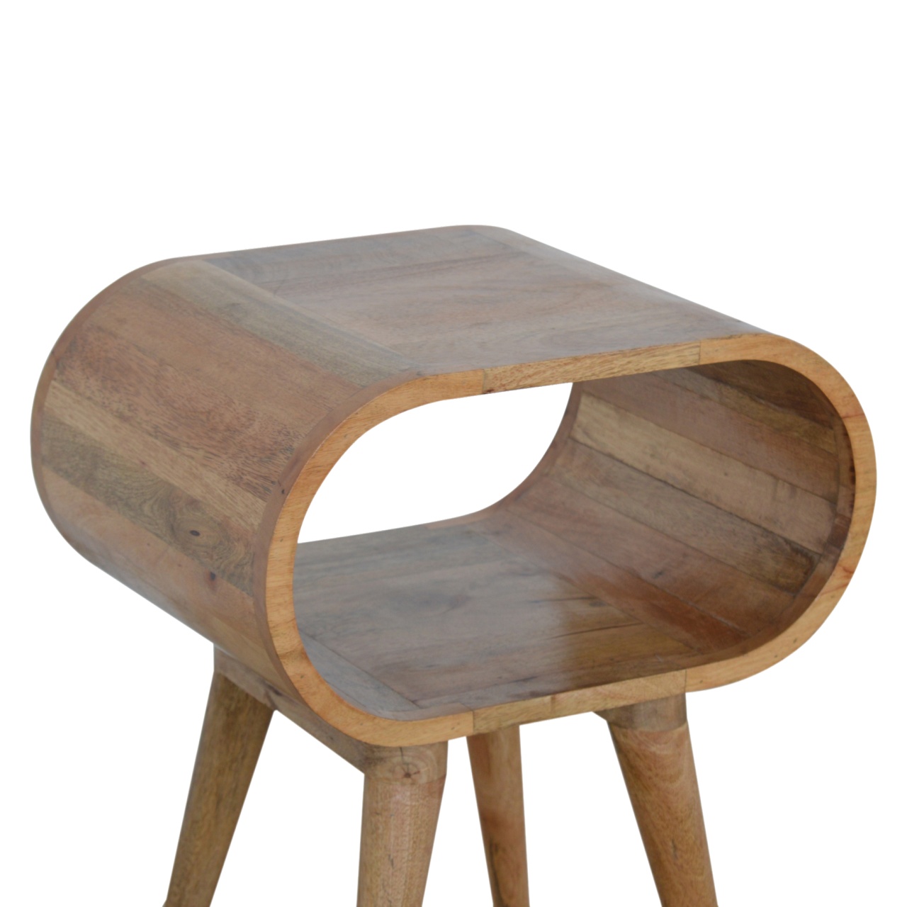 Solid Mango Wood Oak Finished Rounded Open Bedside - Image 5