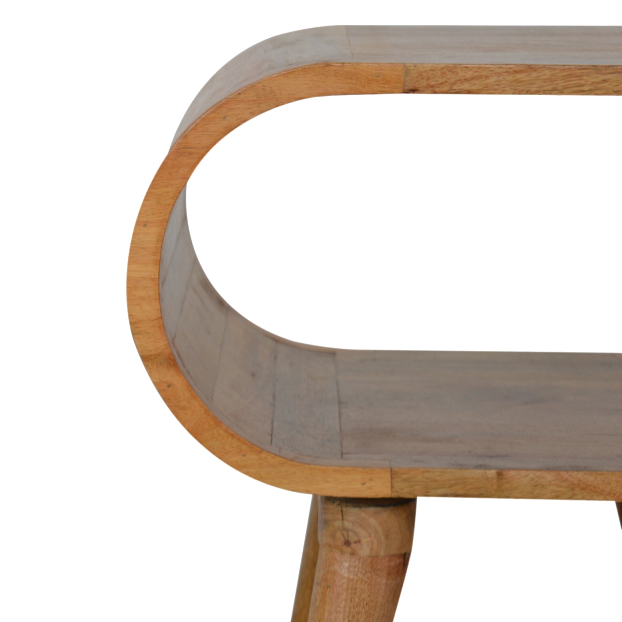Solid Mango Wood Oak Finished Rounded Open Bedside - Image 6