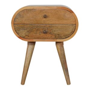 Solid Mango Wood Oak Finished 2 Drawer Rounded Bedside