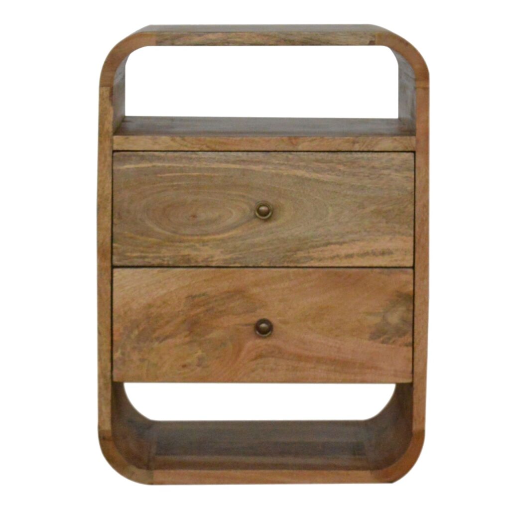 Solid Mango Wood Oak Finished 2 Drawer London Bedside