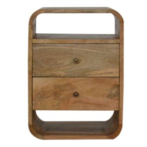 Solid Mango Wood Oak Finished 2 Drawer London Bedside