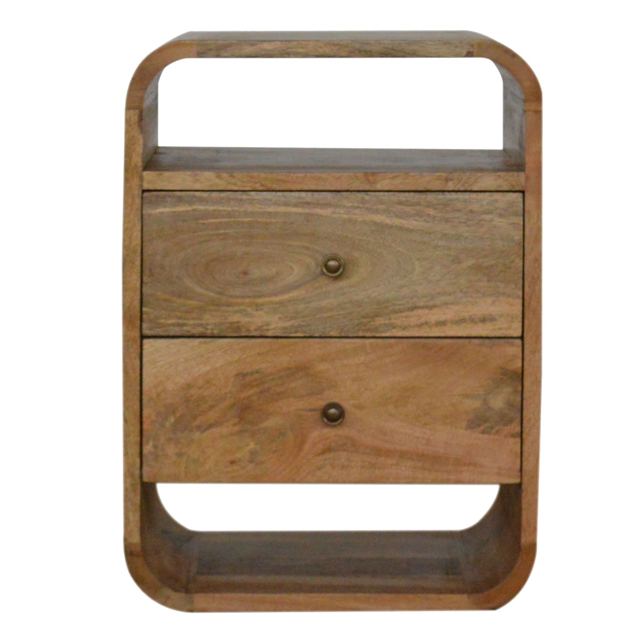 Solid Mango Wood Oak Finished 2 Drawer London Bedside