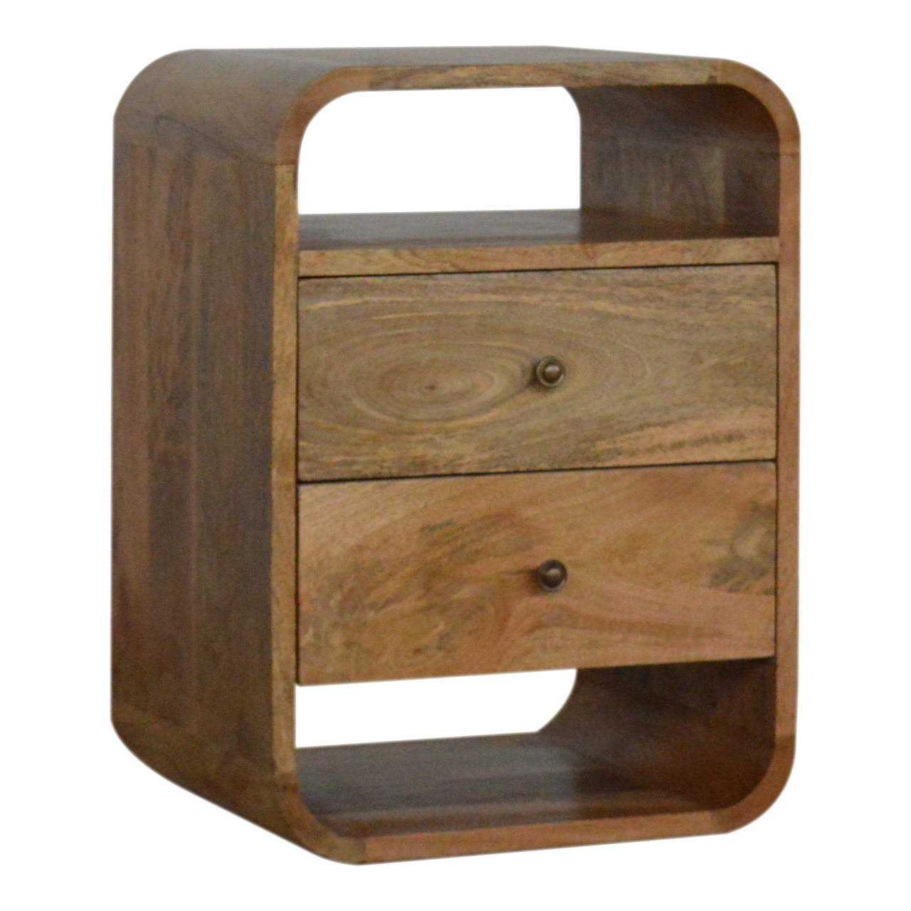 Solid Mango Wood Oak Finished 2 Drawer London Bedside - Image 2