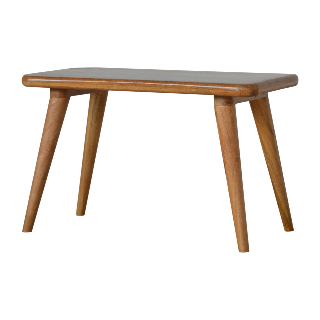 Solid Mango Wood Oak Finished Leaf Resin Top Print Bench - Image 2